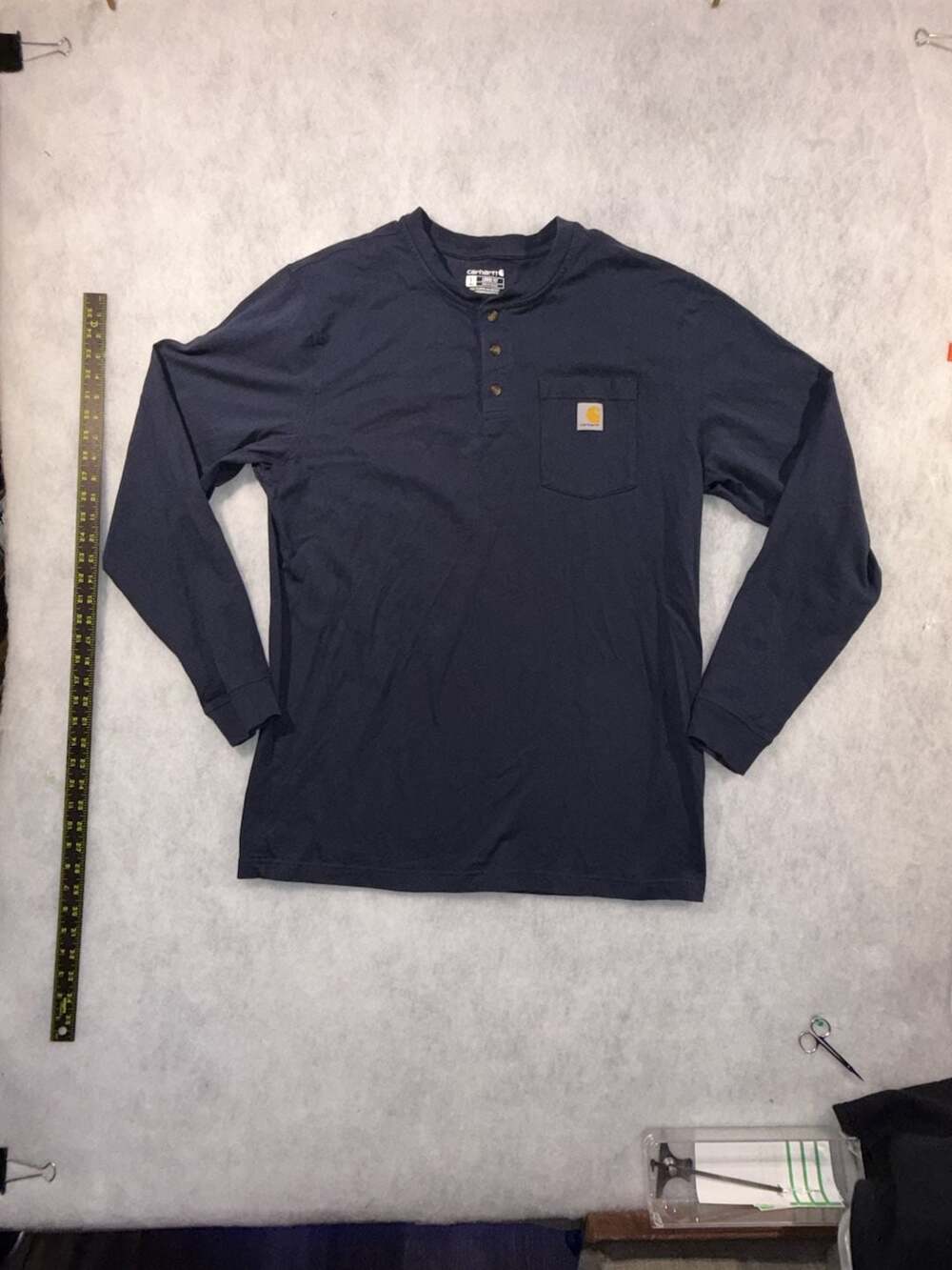 Carhartt Loose Fit Long Sleeve Henley Pocket Shirt Size L Tall Navy